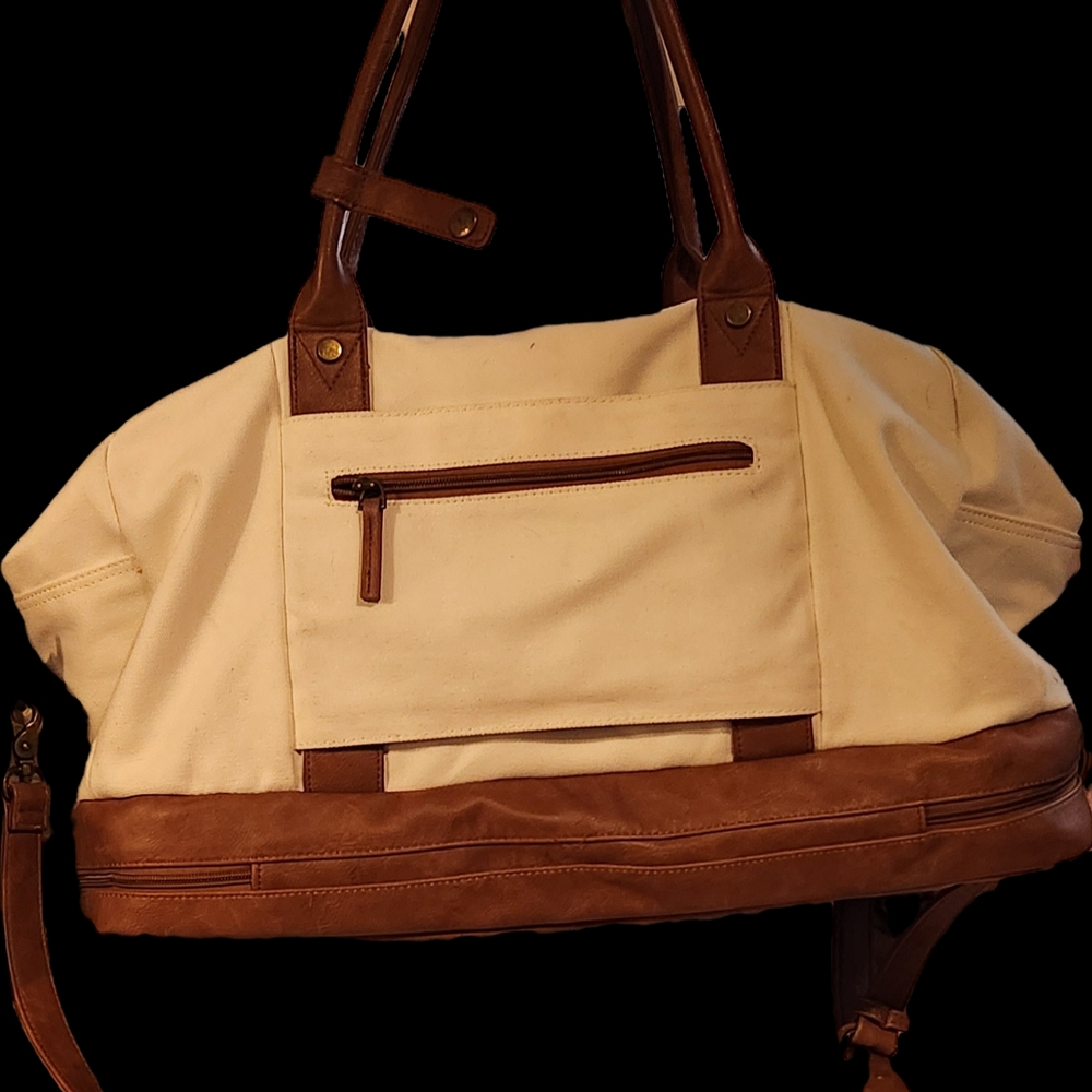 Cream and Brown Casual Tote Bag